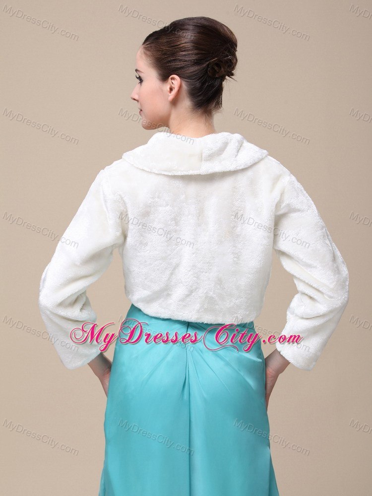 Faux Fur Special Occasion Jacket In Ivory With Fold-over Collar